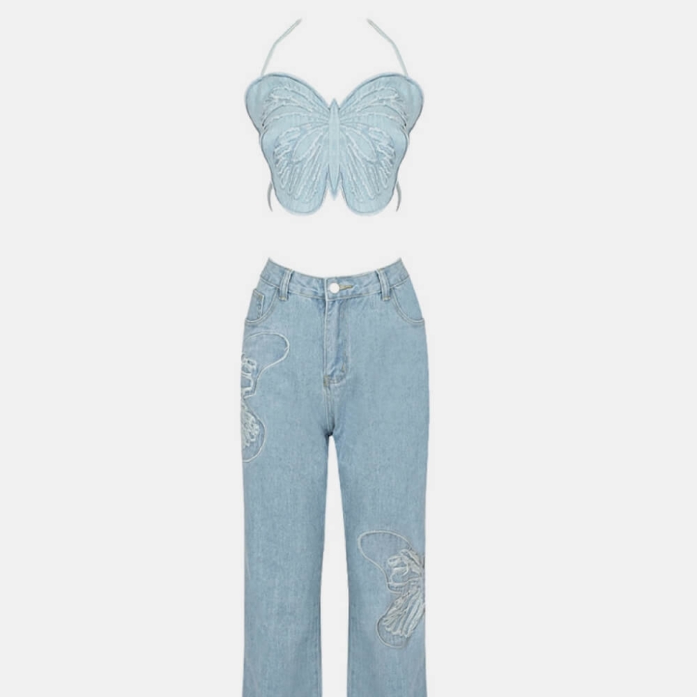Butterfly top and blue jeans